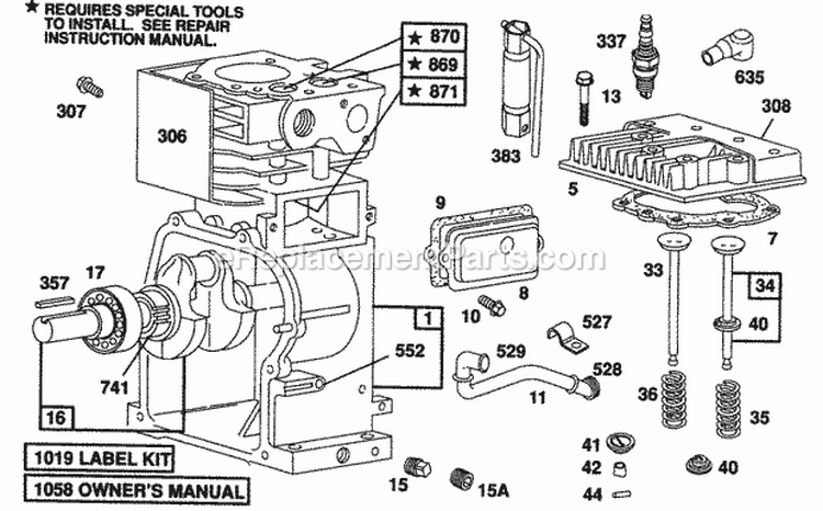 Cylinder Head Cylinder Diagram and Parts List for 082232-0386-01  Briggs and Stratton Engine